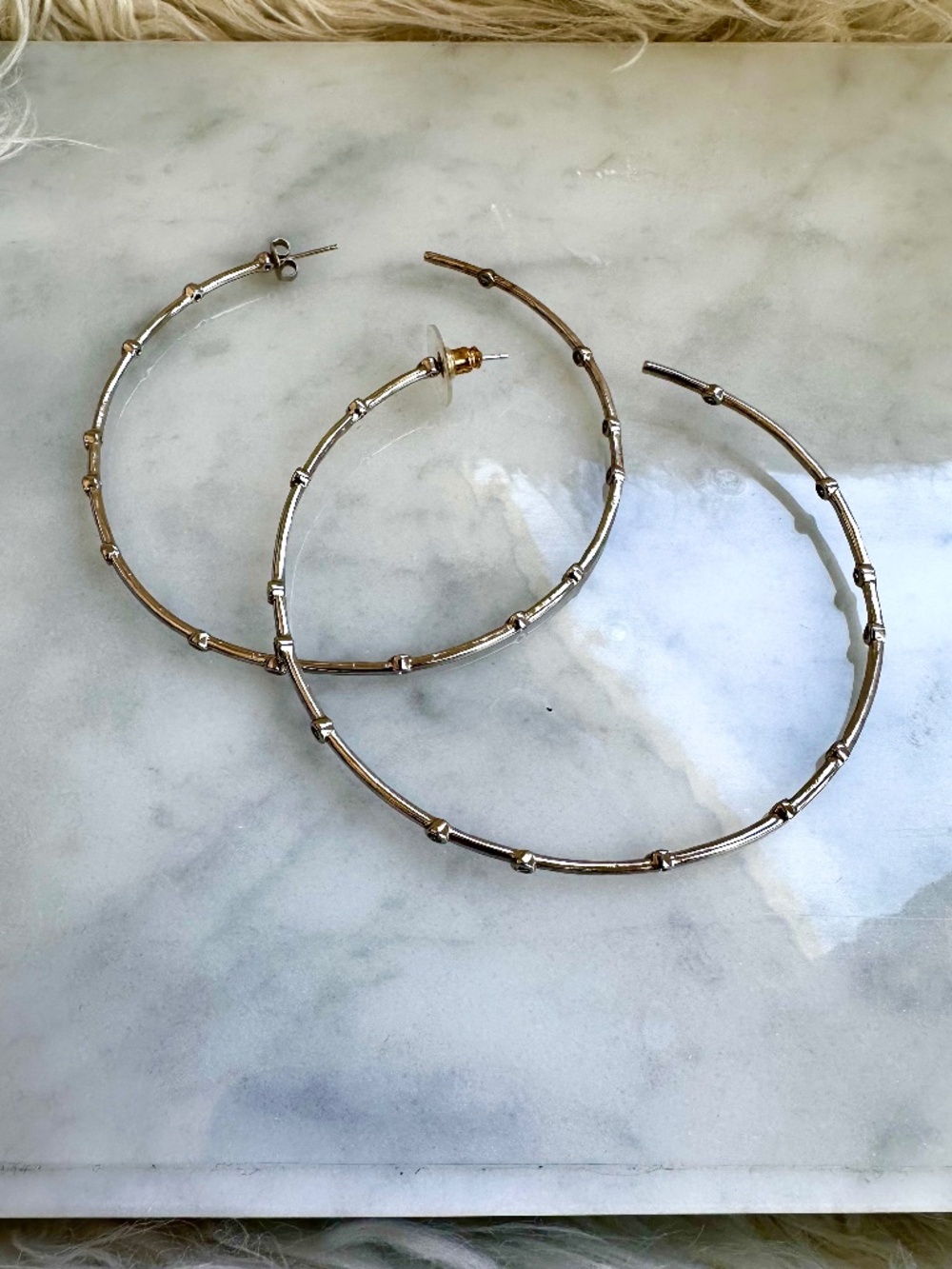 Silver Hoops with Rhinestone Studs